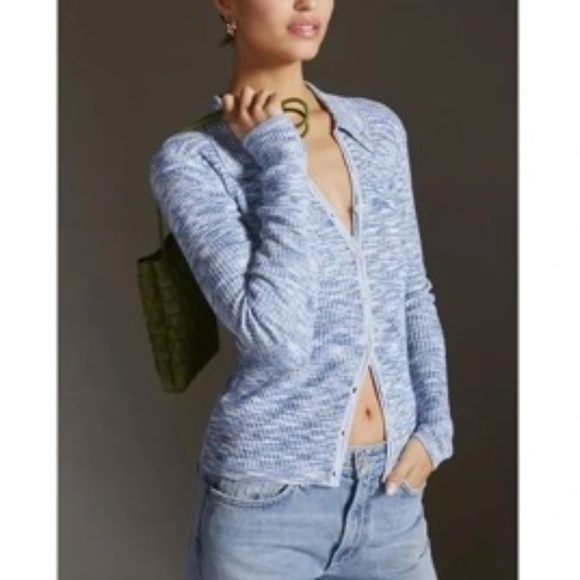 Scotch & Soda Summer Edition Collared Sweater Cardigan Blue Motif Anthropologie - Picture 1 of 13
